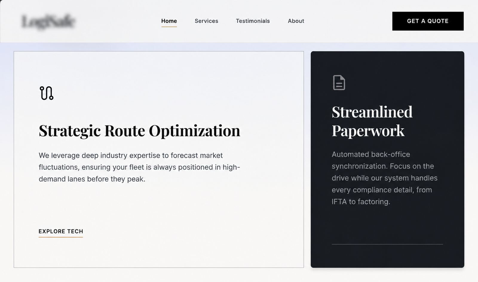 Website concept for Iron Haul Dispatch platform